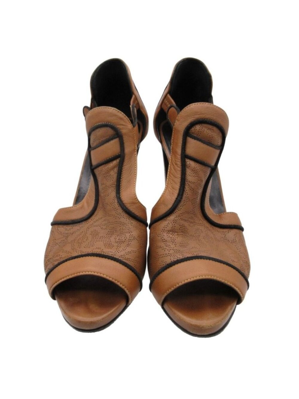 Hermes Sandals Punched Leather Open Toe Heels Booties Brown Boots